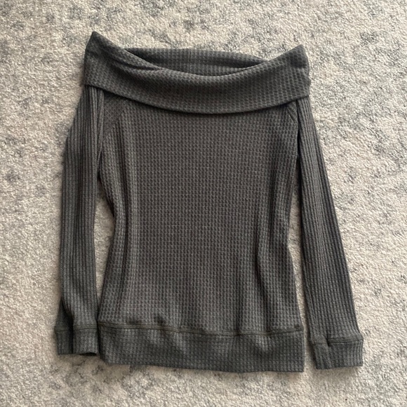 Gray waffle knit off the shoulder cherish sweater - Picture 1 of 1
